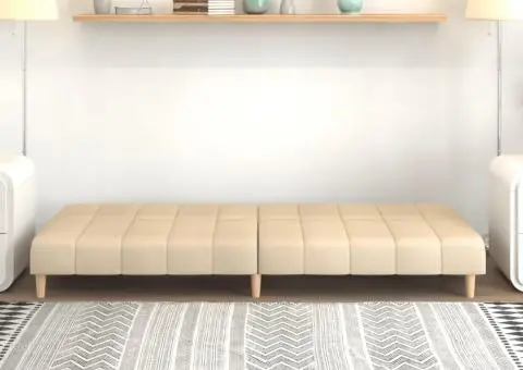 Canapea extensibilă cu 2 locuri, crem, material textil - 3/5