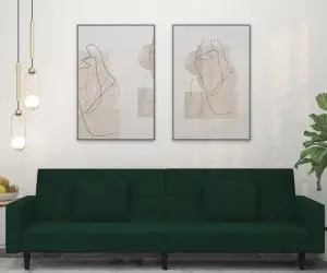 vidaXL Canapea extensibilă cu 2 locuri, 2 perne, verde închis catifea