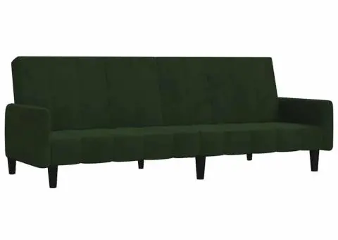 Canapea extensibilă cu 2 locuri, verde închis, catifea - 2/5