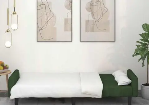 Canapea extensibilă cu 2 locuri, verde închis, catifea - 3/5