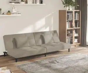 vidaXL Canapea extensibilă cu 2 locuri, 2 perne, gri deschis, catifea