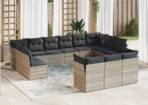 Set canapele de grădină cu perne, 13piese gri deschis poliratan - 1/3