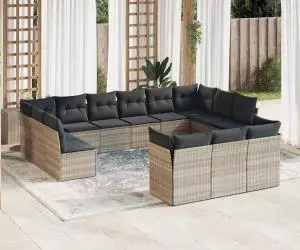 vidaXL Set canapele de grădină cu perne, 13piese gri deschis poliratan