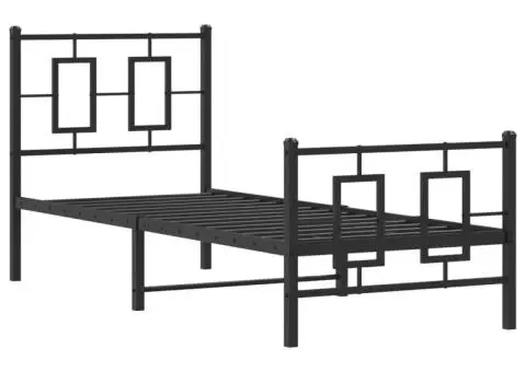 Cadru pat metalic cu tăblii de cap/picioare, negru, 75x190 cm - 3/5