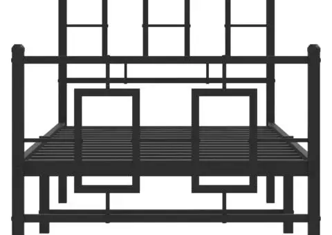 Cadru pat metalic cu tăblii de cap/picioare, negru, 75x190 cm - 5/5