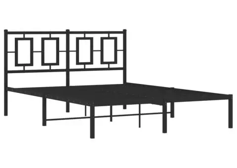 Cadru de pat metalic cu tăblie, negru, 135x190 cm - 3/5
