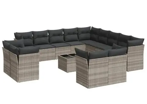 Set mobilier de grădină cu perne,14 piesegri deschis, poliratan - 2/3