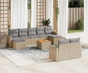 vidaXL Set canapele de grădină cu perne, 10 piese, bej, poliratan