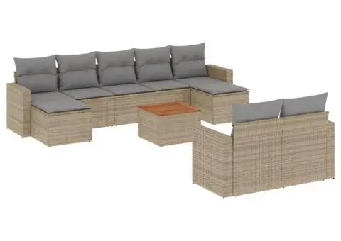 Set canapele de grădină cu perne, 10 piese, bej, poliratan - 2/3