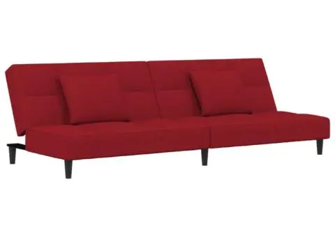 Canapea extensibilă cu 2 locuri, 2 perne, roșu vin, catifea - 2/5