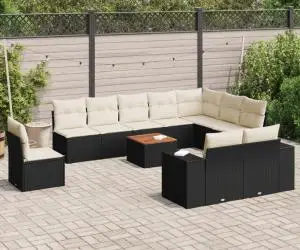 vidaXL Set canapele de grădină cu perne, 11 piese, negru, poliratan