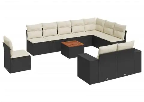 Set canapele de grădină cu perne, 11 piese, negru, poliratan - 2/3