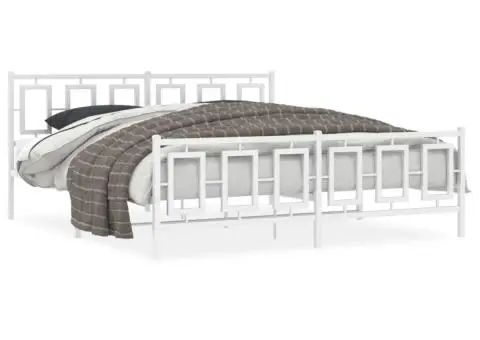 Cadru de pat metalic cu tăblie de cap/picioare, alb, 183x213 cm - 2/5