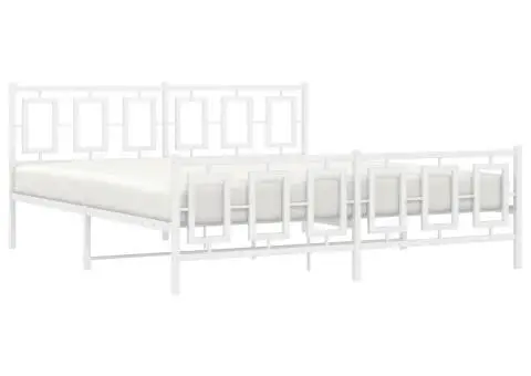 Cadru de pat metalic cu tăblie de cap/picioare, alb, 183x213 cm - 4/5