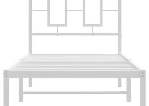 Cadru de pat metalic fără saltea, cu tăblie, alb, 75x190 cm - 5/5
