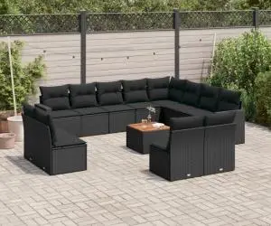 vidaXL Set mobilier de grădină cu perne, 13 piese, negru, poliratan
