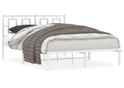 Cadru de pat metalic cu tăblie, alb, 135x190 cm - 2/5