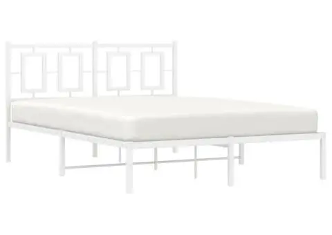 Cadru de pat metalic cu tăblie, alb, 135x190 cm - 4/5