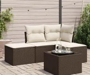 vidaXL Set canapele de grădină cu perne, 5 piese, maro, poliratan