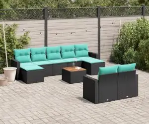 vidaXL Set canapele de grădină cu perne, 10 piese, negru, poliratan