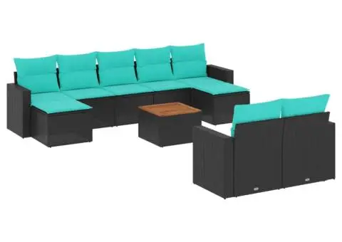 Set canapele de grădină cu perne, 10 piese, negru, poliratan - 2/3