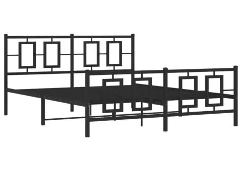Cadru pat metalic cu tăblie de cap/picioare, negru, 150x200 cm - 3/5