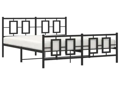 Cadru pat metalic cu tăblie de cap/picioare, negru, 150x200 cm - 4/5