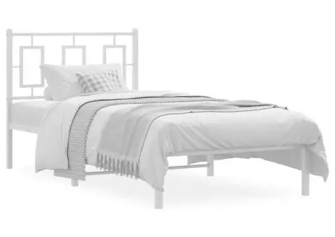 Cadru de pat metalic cu tăblie, alb, 90x190 cm - 2/5