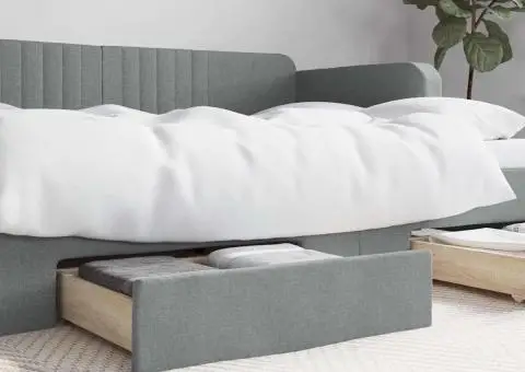 Sertare depozitare de pat, 2 buc., gri deschis, lemn și textil - 1/5