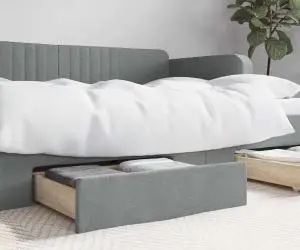vidaXL Sertare depozitare de pat, 2 buc., gri deschis, lemn și textil
