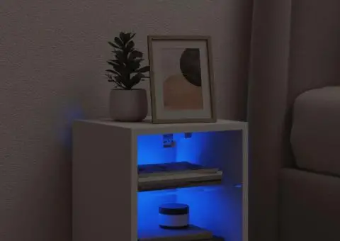 Comode TV de perete cu lumini LED, alb, 30x28,5x30 cm - 3/5