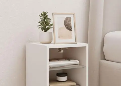 Comode TV de perete cu lumini LED, alb, 30x28,5x30 cm - 4/5