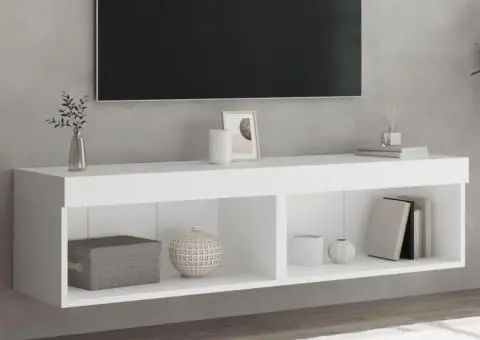 Comode TV cu lumini LED, 2 buc., alb, 60x30x30 cm - 1/5