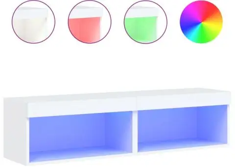 Comode TV cu lumini LED, 2 buc., alb, 60x30x30 cm - 2/5