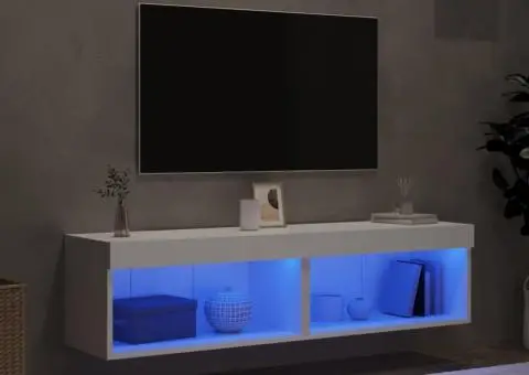 Comode TV cu lumini LED, 2 buc., alb, 60x30x30 cm - 3/5