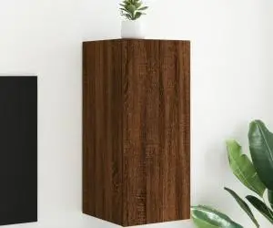 vidaXL Comodă TV de perete cu lumini LED, stejar maro, 30,5x35x70 cm