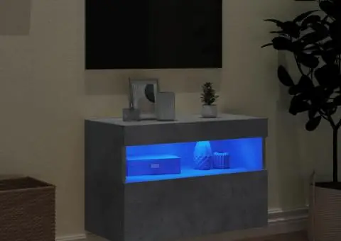 Comodă TV de perete cu lumini LED, gri beton, 60x30x40 cm - 4/5