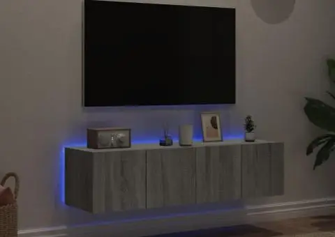 Comodă TV de perete cu LED, 2 buc, gri sonoma, 60x35x31 cm - 3/5