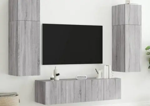 Comodă TV de perete cu LED, 2 buc, gri sonoma, 60x35x31 cm - 5/5