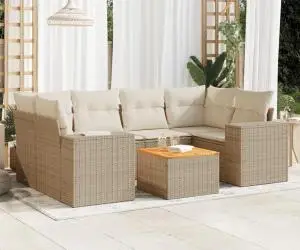 vidaXL Set canapele de grădină, 7 piese, cu perne, bej, poliratan