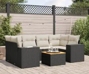 vidaXL Set canapele de grădină cu perne, 7 piese, negru, poliratan
