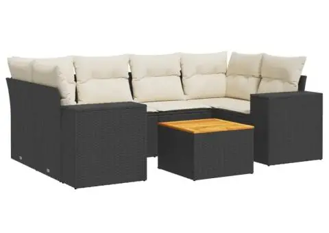 Set canapele de grădină cu perne, 7 piese, negru, poliratan - 2/3