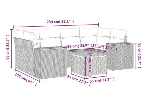 Set canapele de grădină cu perne, 7 piese, negru, poliratan - 3/3