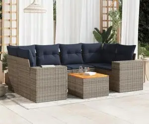 vidaXL Set canapele de grădină cu perne, 7 piese, gri, poliratan