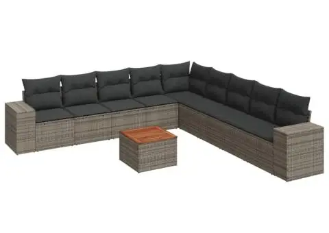 Set mobilier de grădină cu perne, 10 piese, gri, poliratan - 2/3
