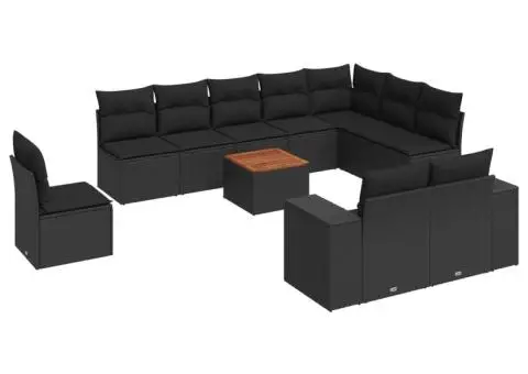 Set canapele de grădină cu perne, 11 piese, negru, poliratan - 2/3