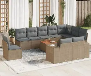 vidaXL Set canapele de grădină cu perne, 11 piese, bej, poliratan