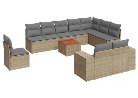 Set canapele de grădină cu perne, 11 piese, bej, poliratan - 2/3