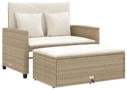 Canapea de grădină cu perne, 2 locuri, bej, poliratan - 2/5