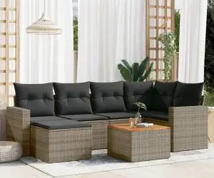 vidaXL Set canapele de grădină, 7 piese, cu perne, gri, poliratan